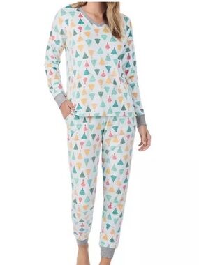 Cuddl Duds Christmas Trees Fleece Pajamas 2 Piece Top & Joggers Pants Size XXL
